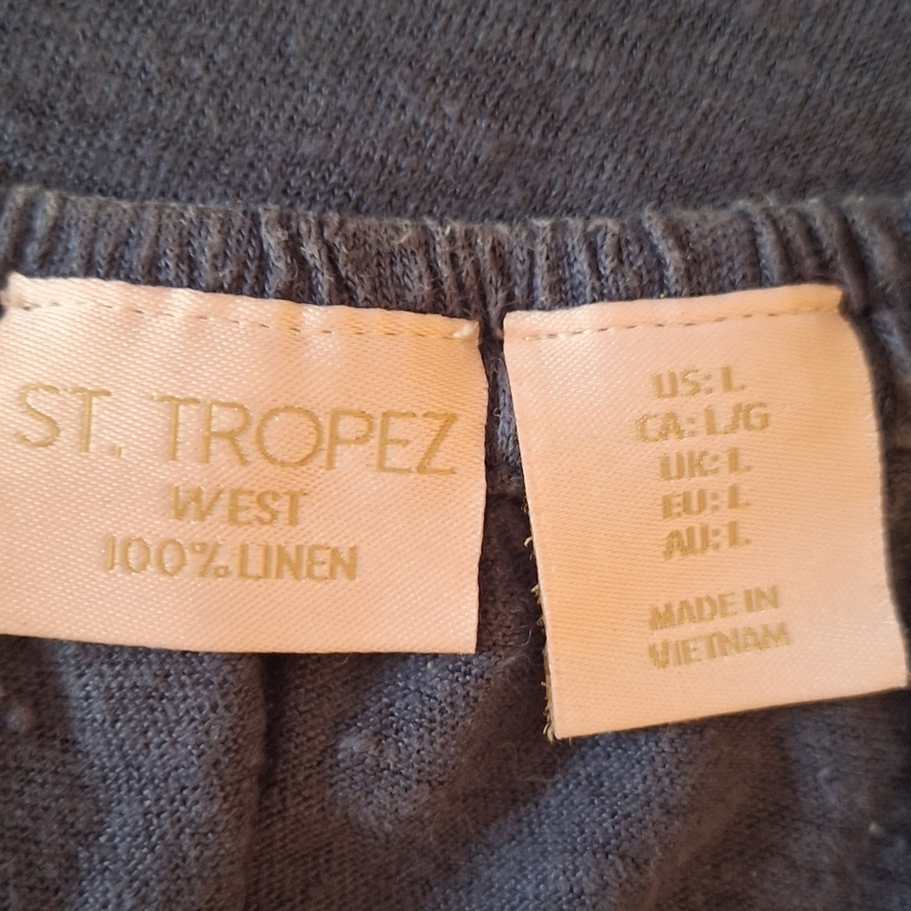 St Tropez Linen Peasant Top Blouse LG *A1 - Picture 5 of 5